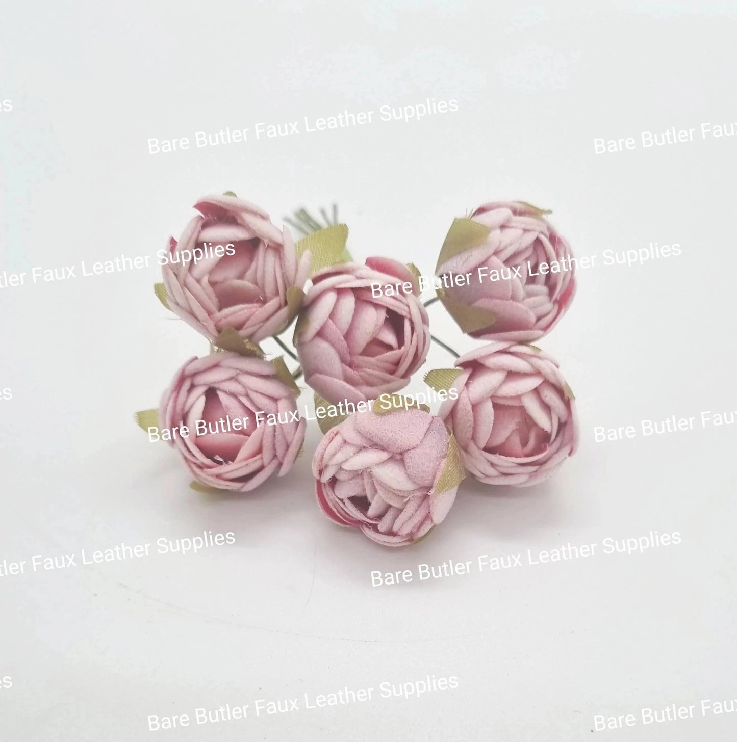 Mini Silk Rose Buds Pink - 6 pack - Embelishment, Flower - Bare Butler Faux Leather Supplies 