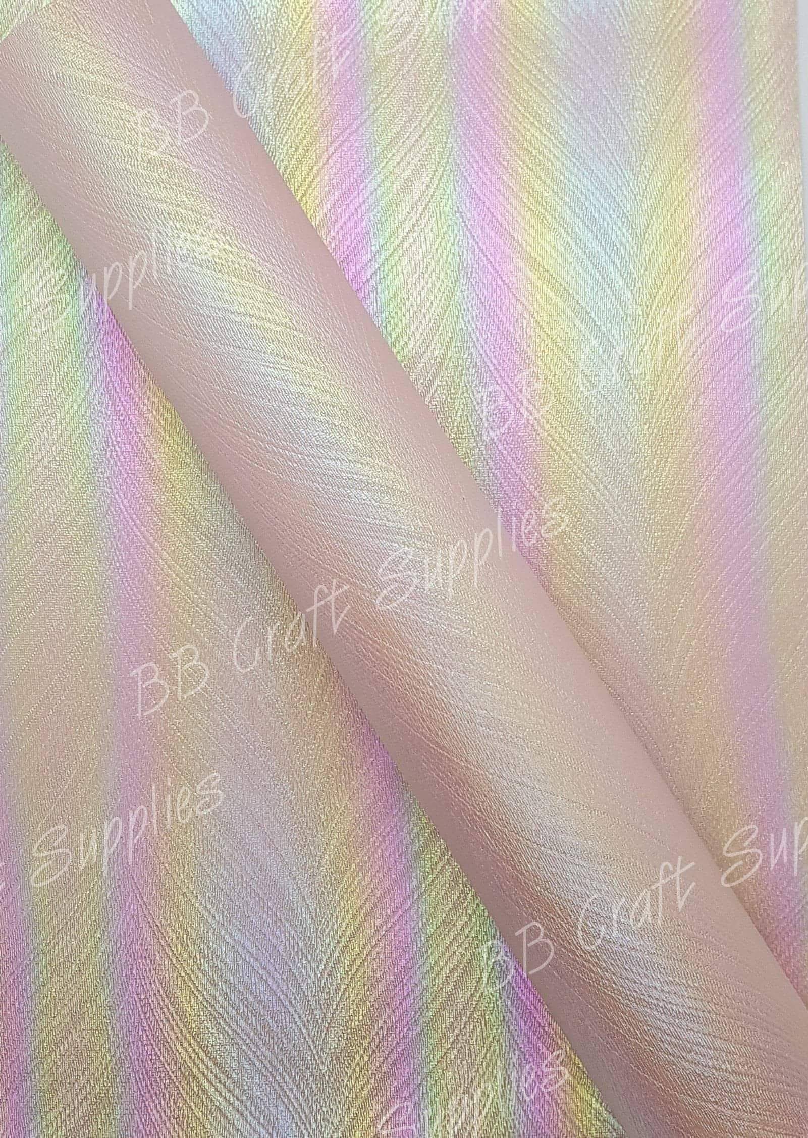 Peony Pink Rainbow Peacock Feather texture - Embossed, Faux, Faux Leather, feather, Leather, leatherette, pattern, peacock, rainbow, Whats new - Bare Butler Faux Leather Supplies 