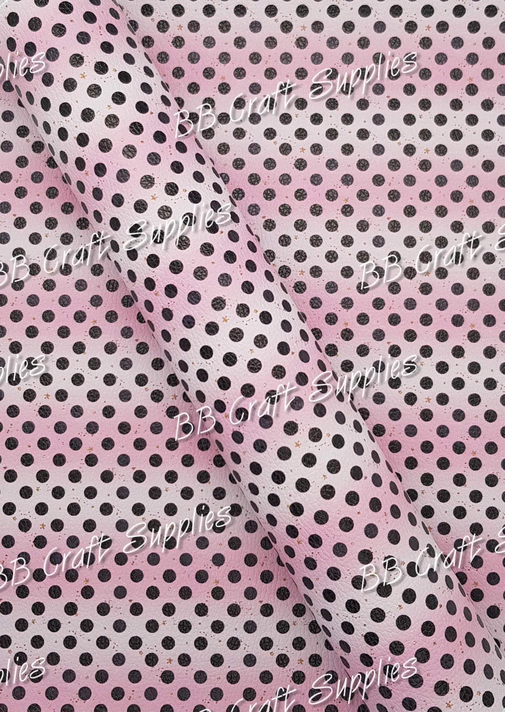 Pink & Black Dots Litchi - Dots, Faux, Faux Leather, Leather, leatherette, pink, white - Bare Butler Faux Leather Supplies 