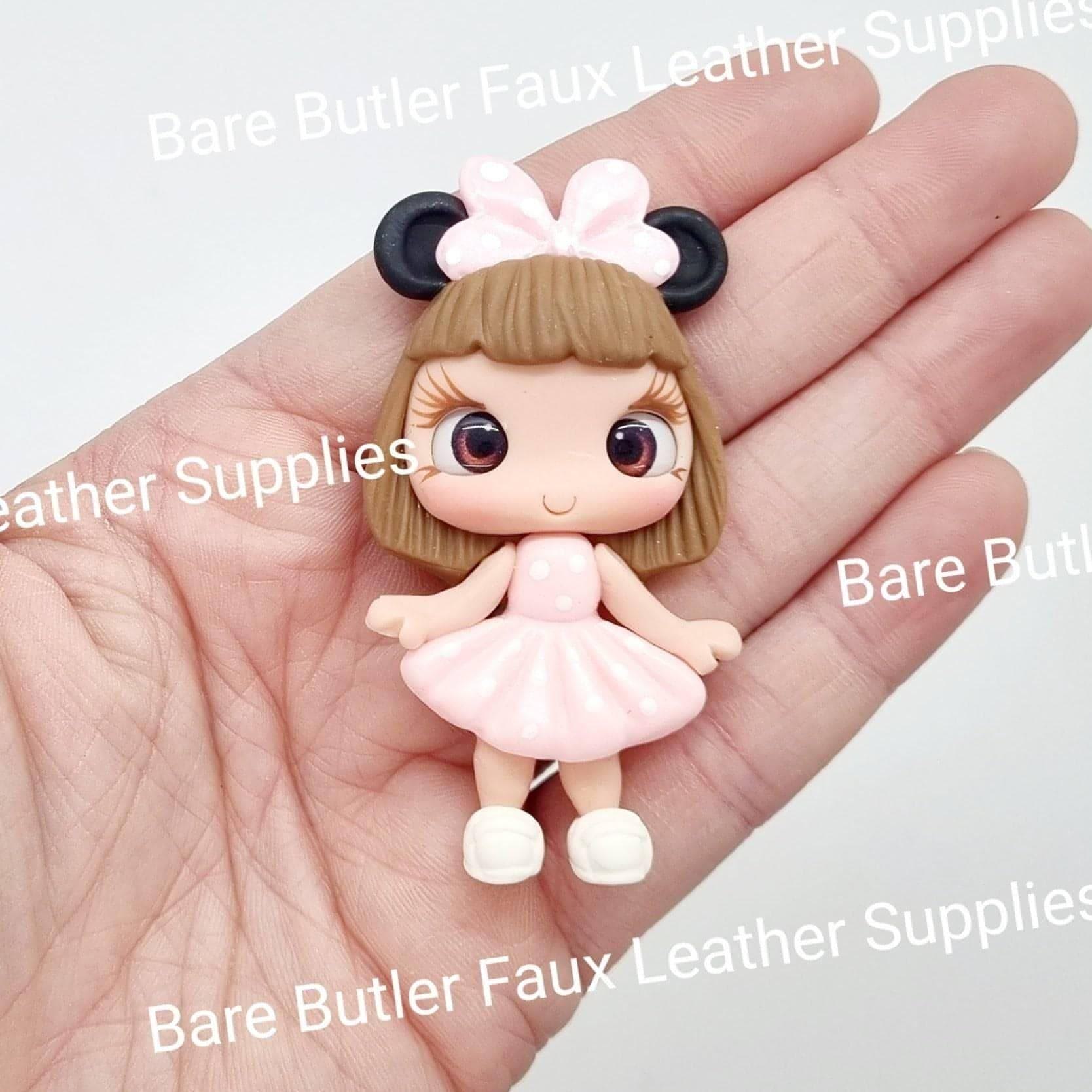 Pink Dress Mouse Ears - Clay, Clays, mouse - Bare Butler Faux Leather Supplies 
