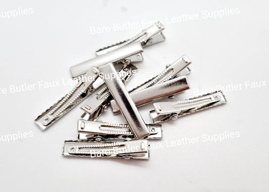 Premium Silver Alligator Clips 35 mm - Pack of 10 - Accessories, Alligator, Clip, Hair, Hair clips - Bare Butler Faux Leather Supplies 