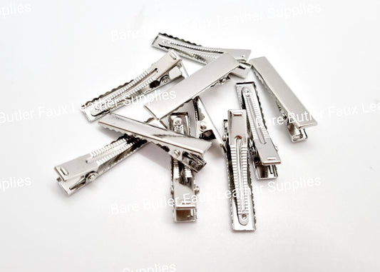 Premium Silver Alligator Clips 40 mm - Pack of 10 - Accessories, Alligator, Clip, Hair, Hair clips - Bare Butler Faux Leather Supplies 