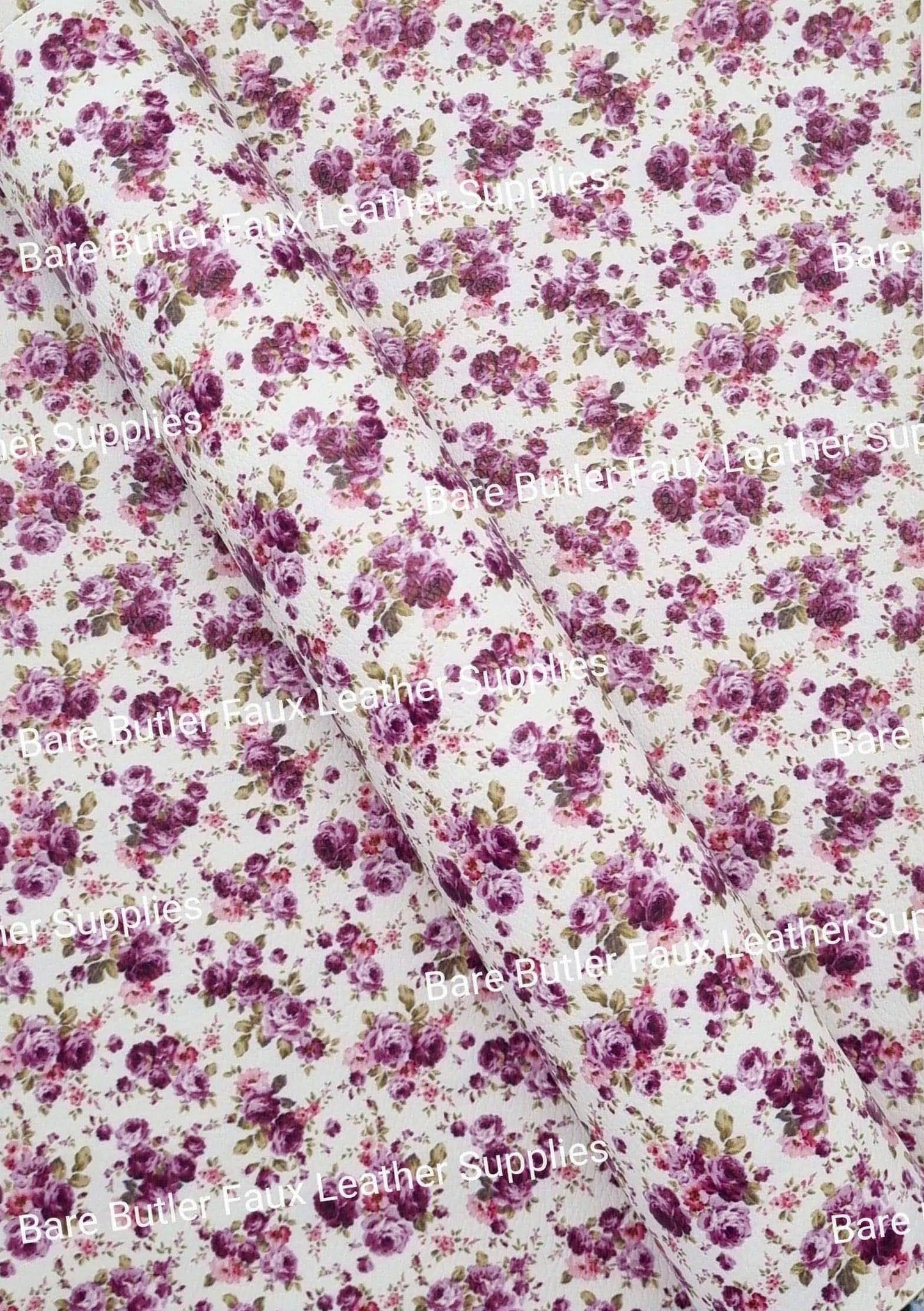 Purple Blossoms Litchi - Faux, Faux Leather, Flora, floral, Florals, flower, Flowers, green, Leather, leatherette, Litchi, peonies - Bare Butler Faux Leather Supplies 