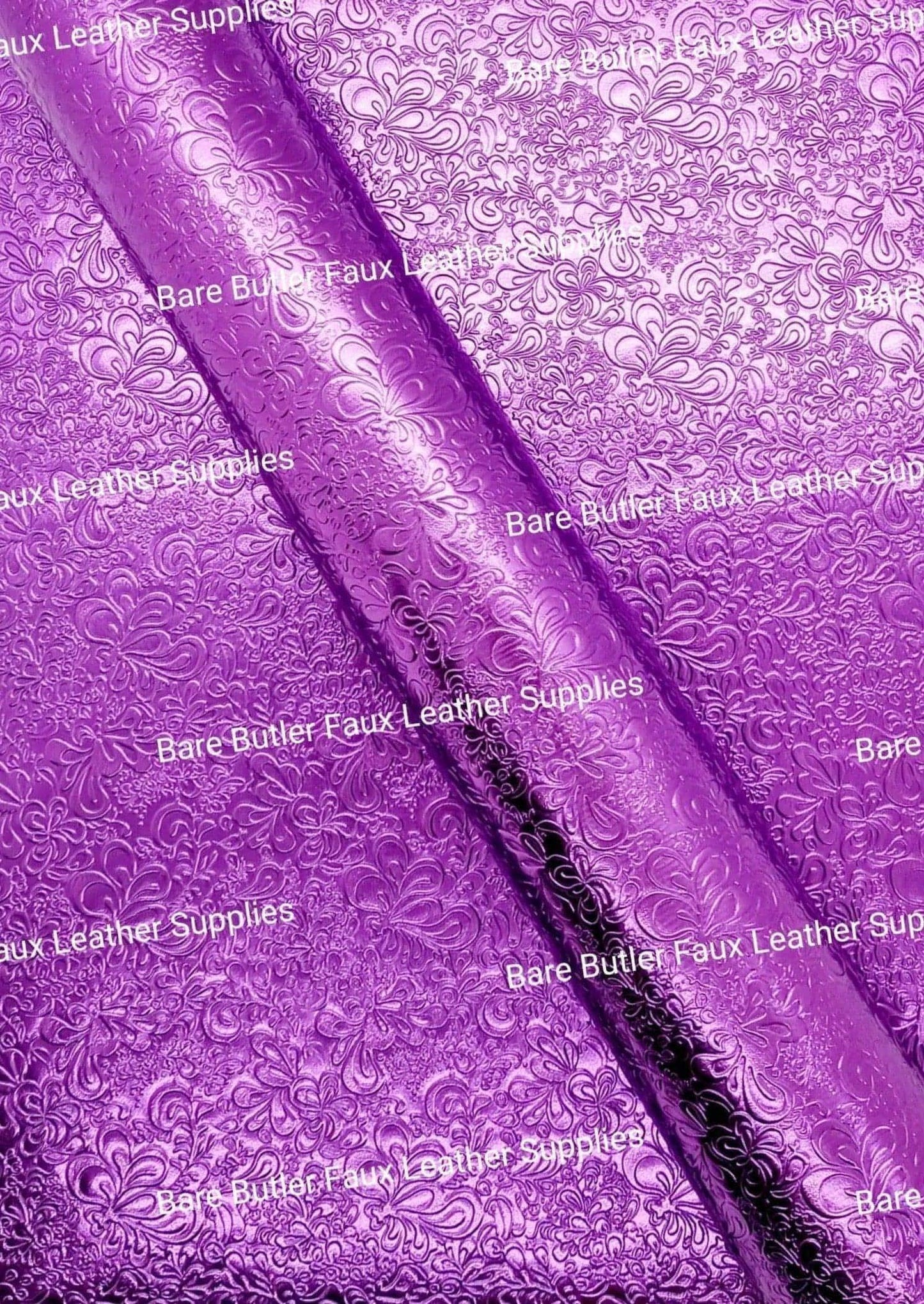 Purple Embossed Metallic Florals - embossed, Faux, Faux Leather, Floral, Leather, leatherette, metallic, purple, Whats new - Bare Butler Faux Leather Supplies 