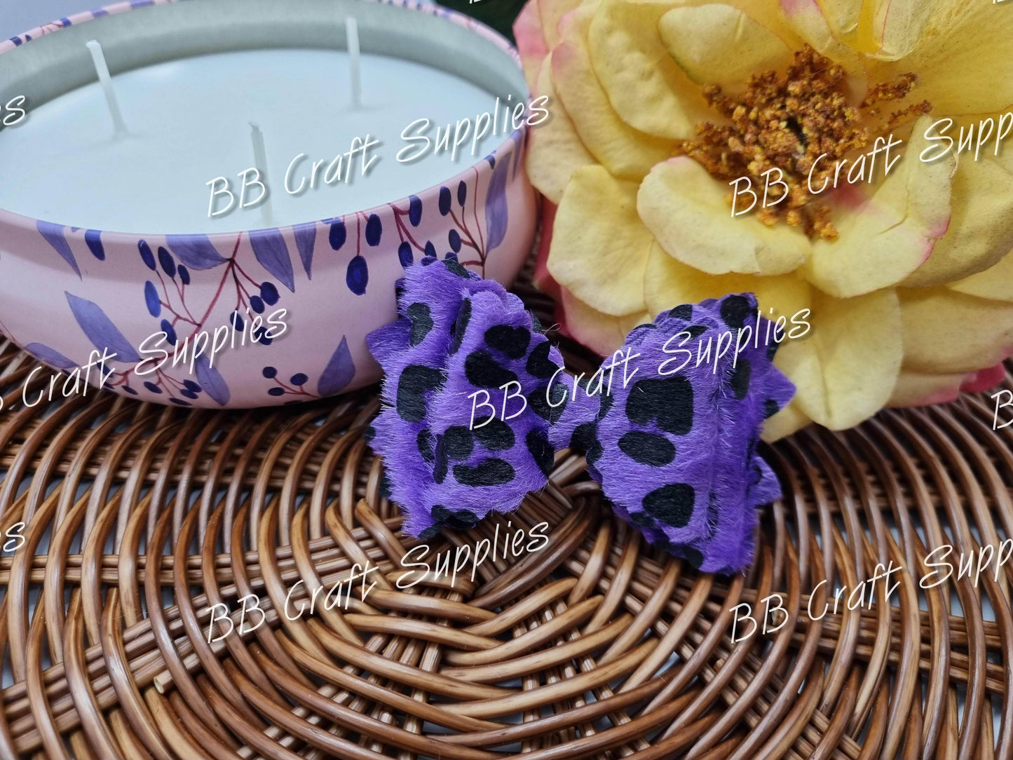 Purple Leopard Bow 3.5in - Bows, Leopard, purple - Bare Butler Faux Leather Supplies 