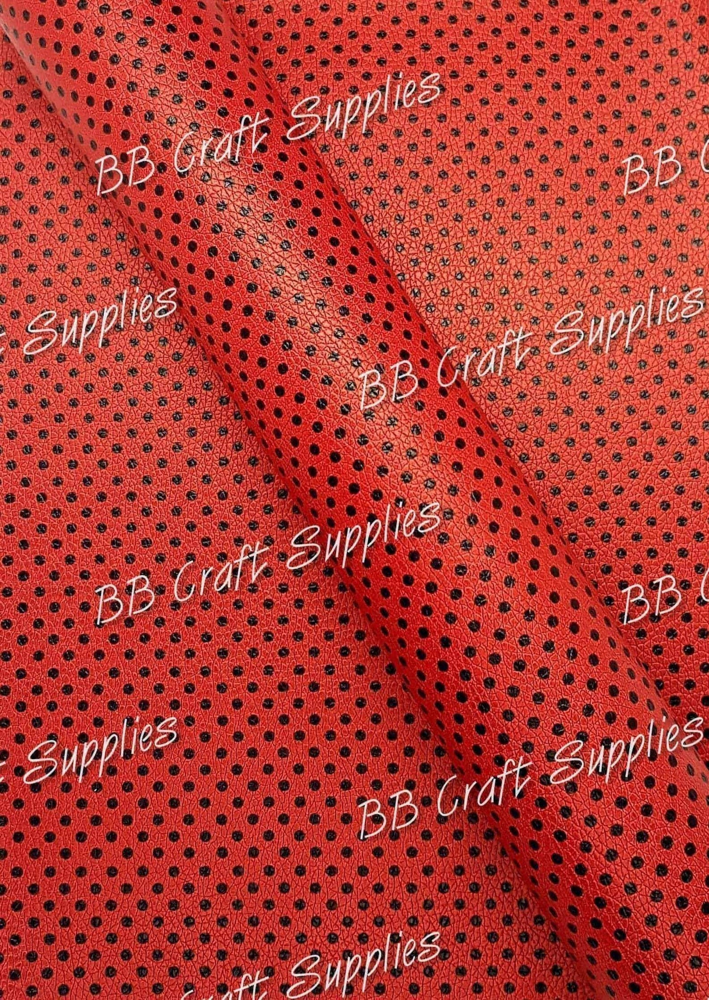 Red & Black Spots Litchi - Black, dots, Embelishment, Faux, Faux Leather, Leather, leatherette, Litchi, Red, spots - Bare Butler Faux Leather Supplies 