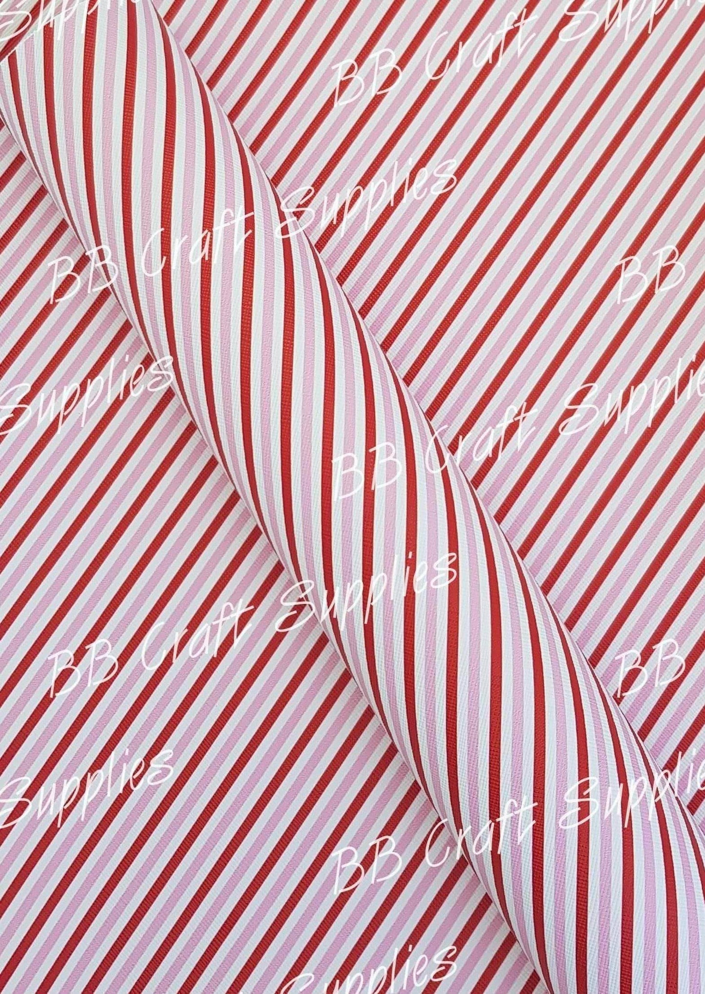 Red & Pink Diagonal Stripe Faux Leather - Faux, Faux Leather, Leather, leatherette, Stripe - Bare Butler Faux Leather Supplies 