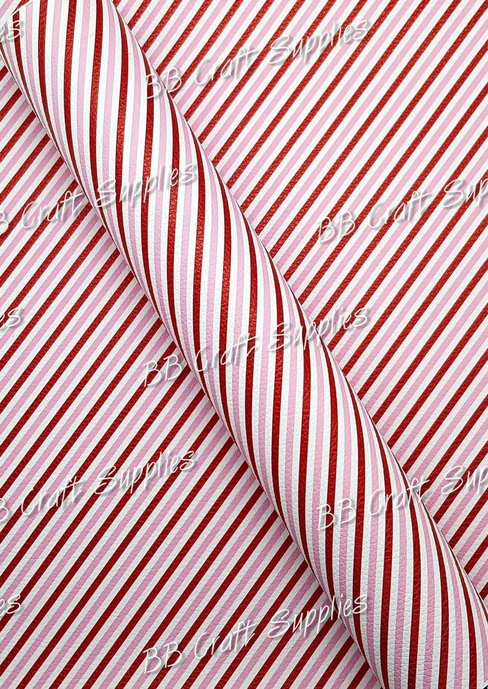 Red & Pink Diagonal Stripe Litchi - Christmas, Faux, Faux Leather, Leather, leatherette, Litchi, pink, Red, Stripes - Bare Butler Faux Leather Supplies 