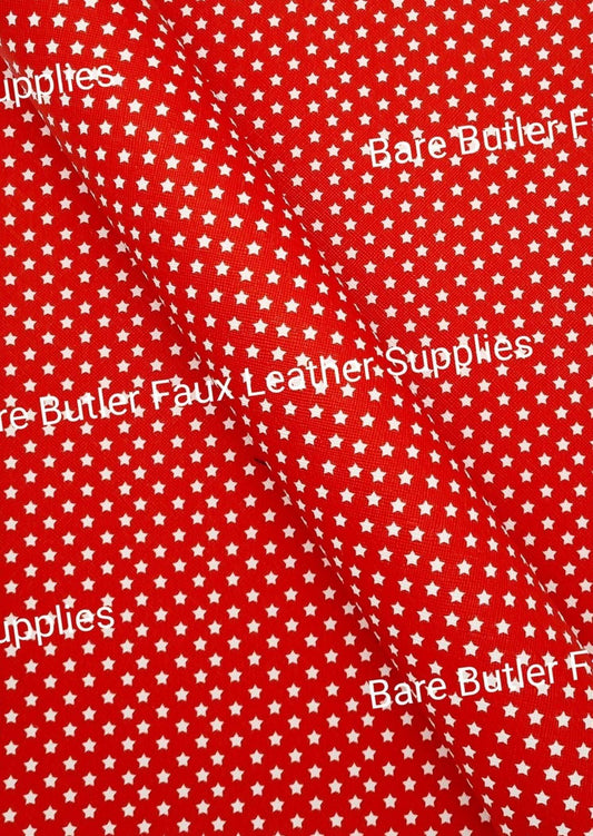 Red & White Stars Faux Leather - Fabric, Faux, Faux Leather, Leather, leatherette, Litchi - Bare Butler Faux Leather Supplies 