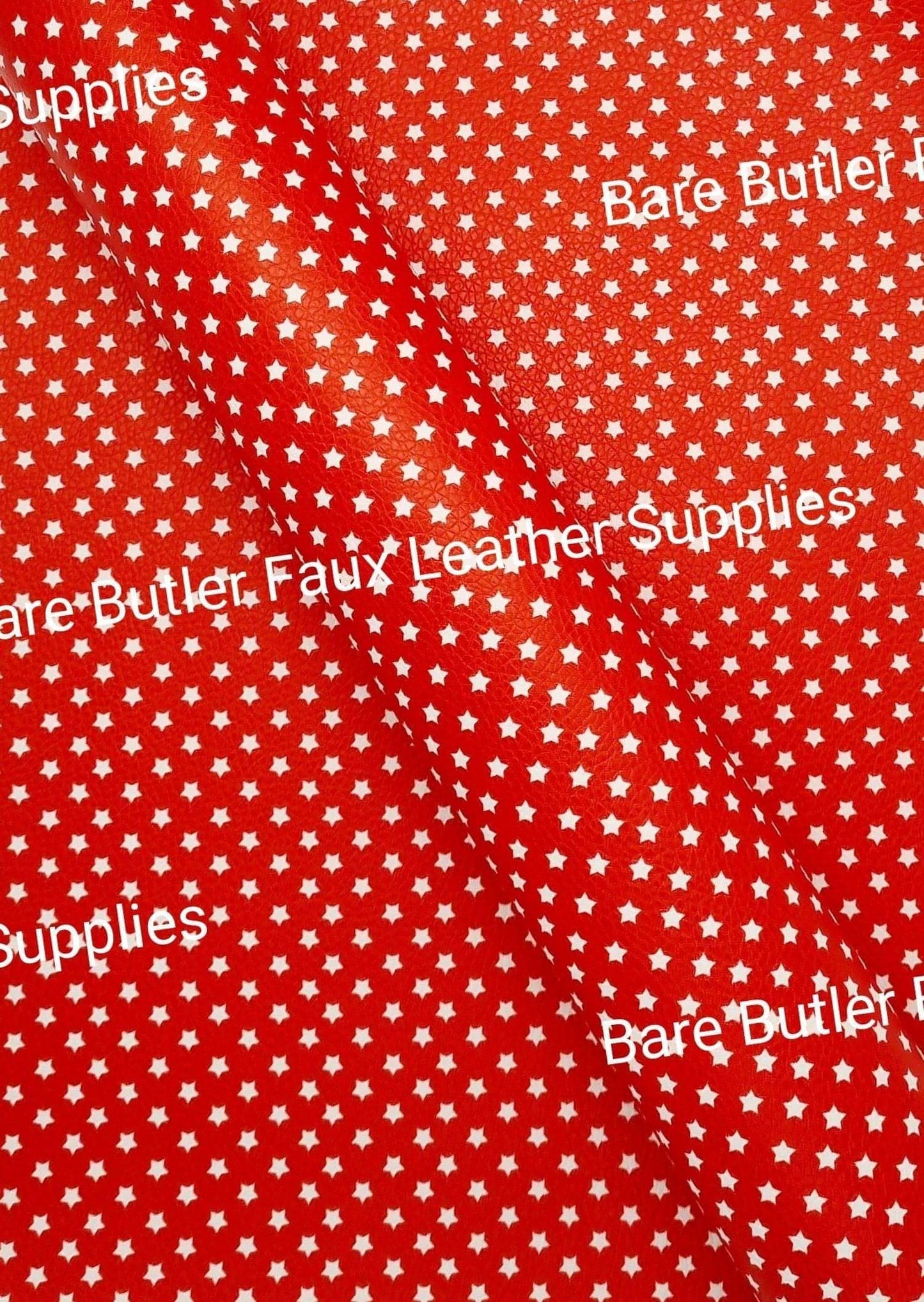 Red & White Stars Litchi - Fabric, Faux, Faux Leather, Leather, leatherette, Litchi - Bare Butler Faux Leather Supplies 