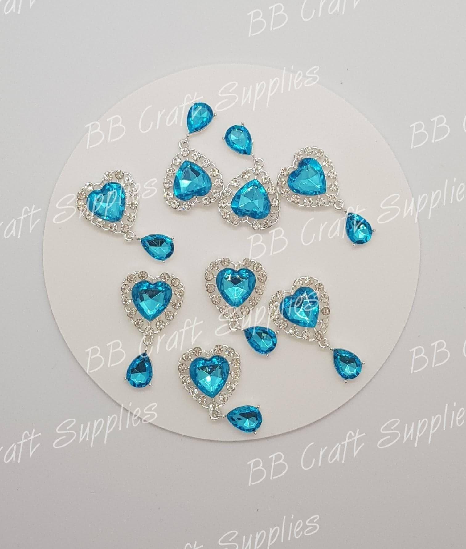Rhinestone Heart with tear drop Embellishment's - drop, Embelishment, heart, Rhinestone, tear - Bare Butler Faux Leather Supplies 