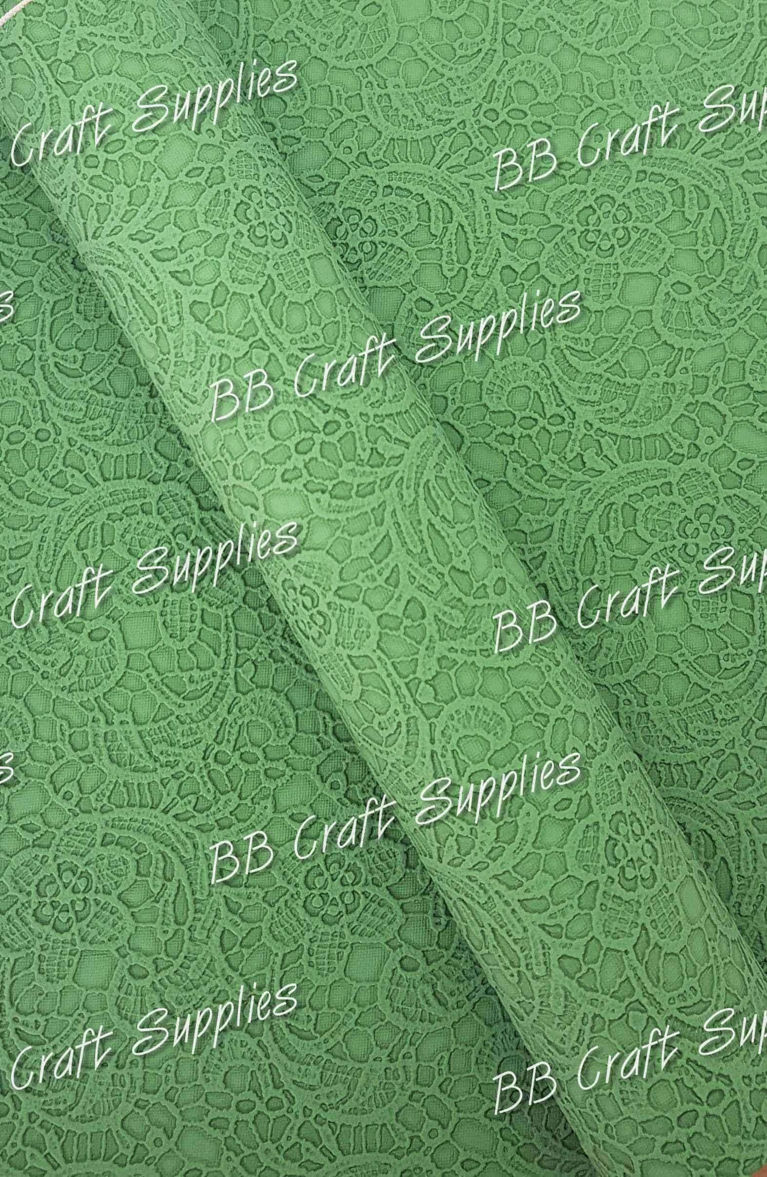 Roll - Butter Soft Embossed Lace Green - butter, embossed, Faux, Faux Leather, Roll, soft - Bare Butler Faux Leather Supplies 