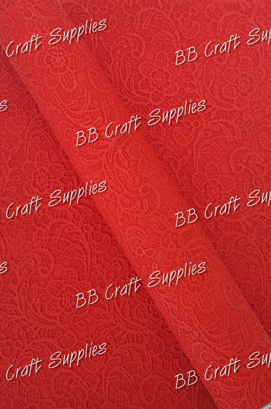 Roll - Butter Soft Embossed Lace Red - butter, embossed, Faux, Faux Leather, Roll, soft - Bare Butler Faux Leather Supplies 