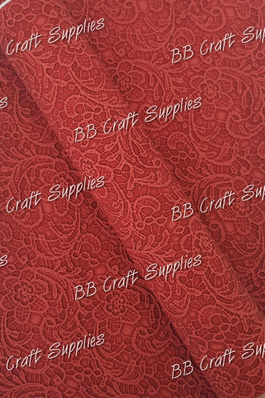 Roll - Butter Soft Embossed Lace Scarlet Red - butter, embossed, Faux, Faux Leather, Roll, soft - Bare Butler Faux Leather Supplies 