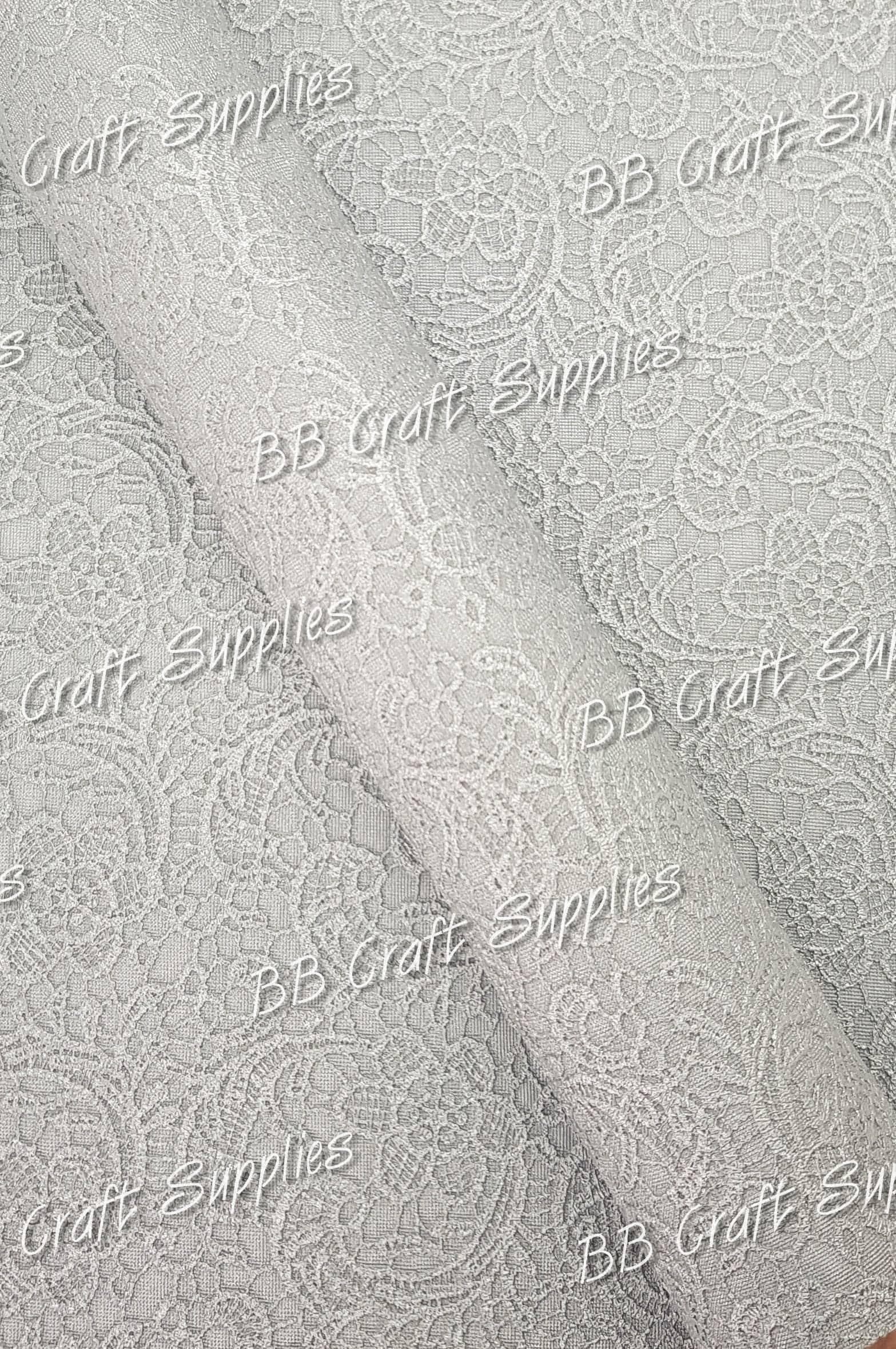 Roll - Butter Soft Embossed Lace Silver - butter, embossed, Faux, Faux Leather, Roll, soft - Bare Butler Faux Leather Supplies 
