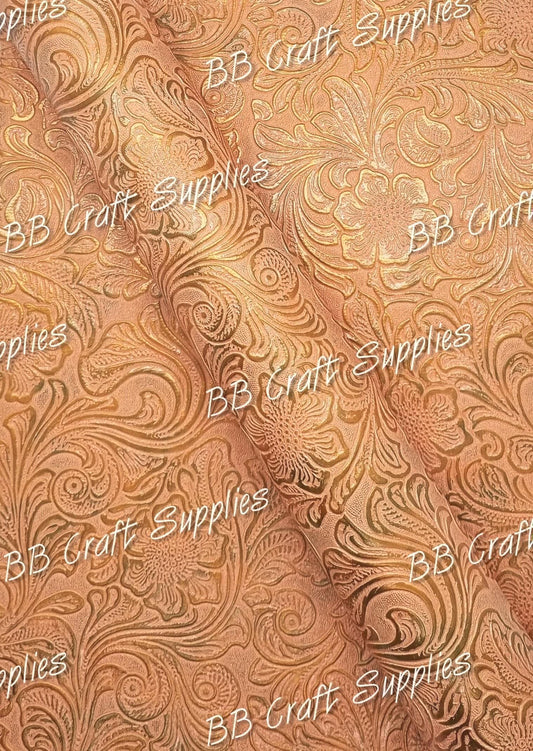 Roll - Embossed Floral Bloom Orange - bloom, Embossed, Faux, Faux Leather, Floral, Roll - Bare Butler Faux Leather Supplies 