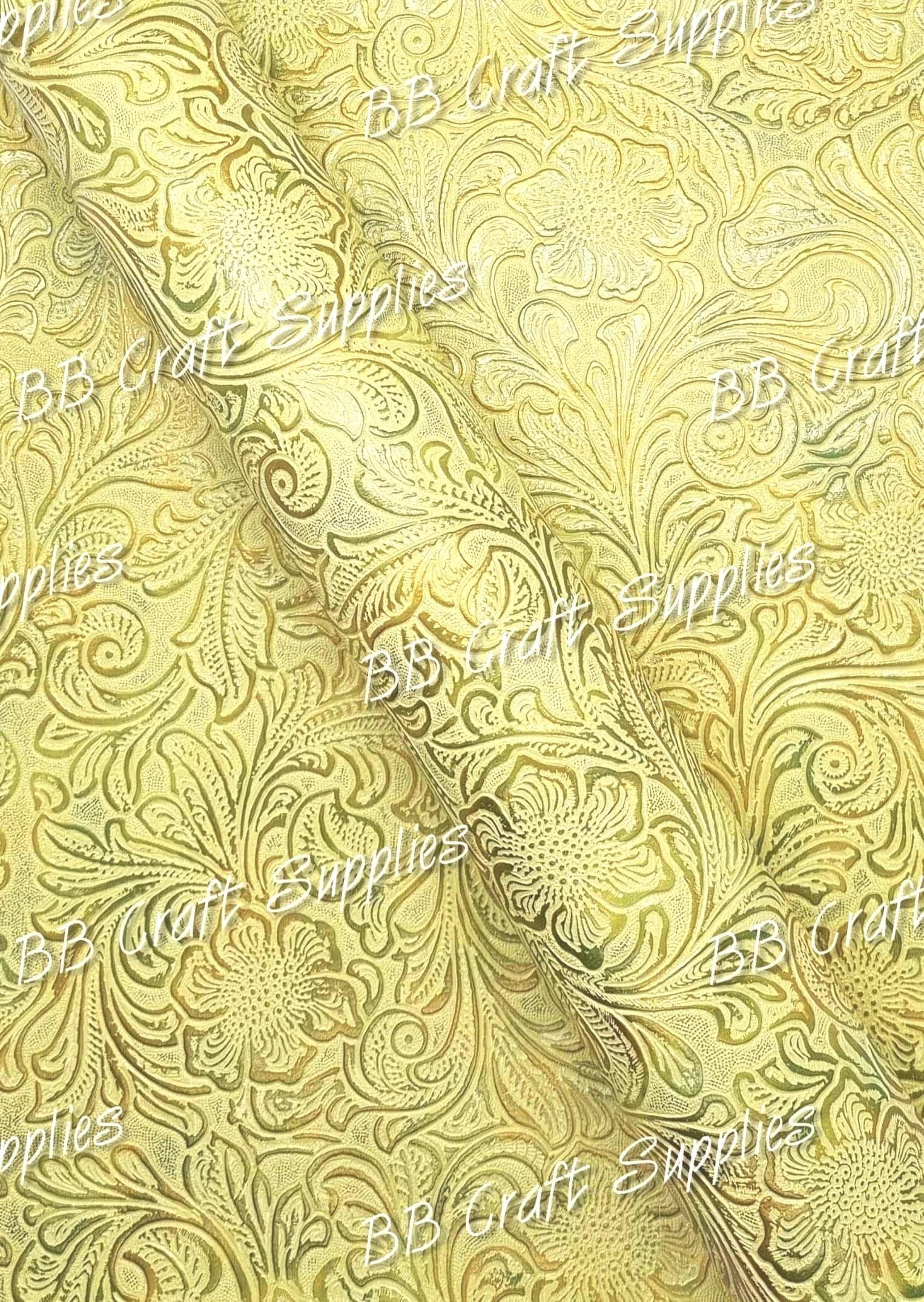 Roll - Embossed Floral Bloom Yellow - bloom, Embossed, Faux, Faux Leather, Floral, Roll - Bare Butler Faux Leather Supplies 