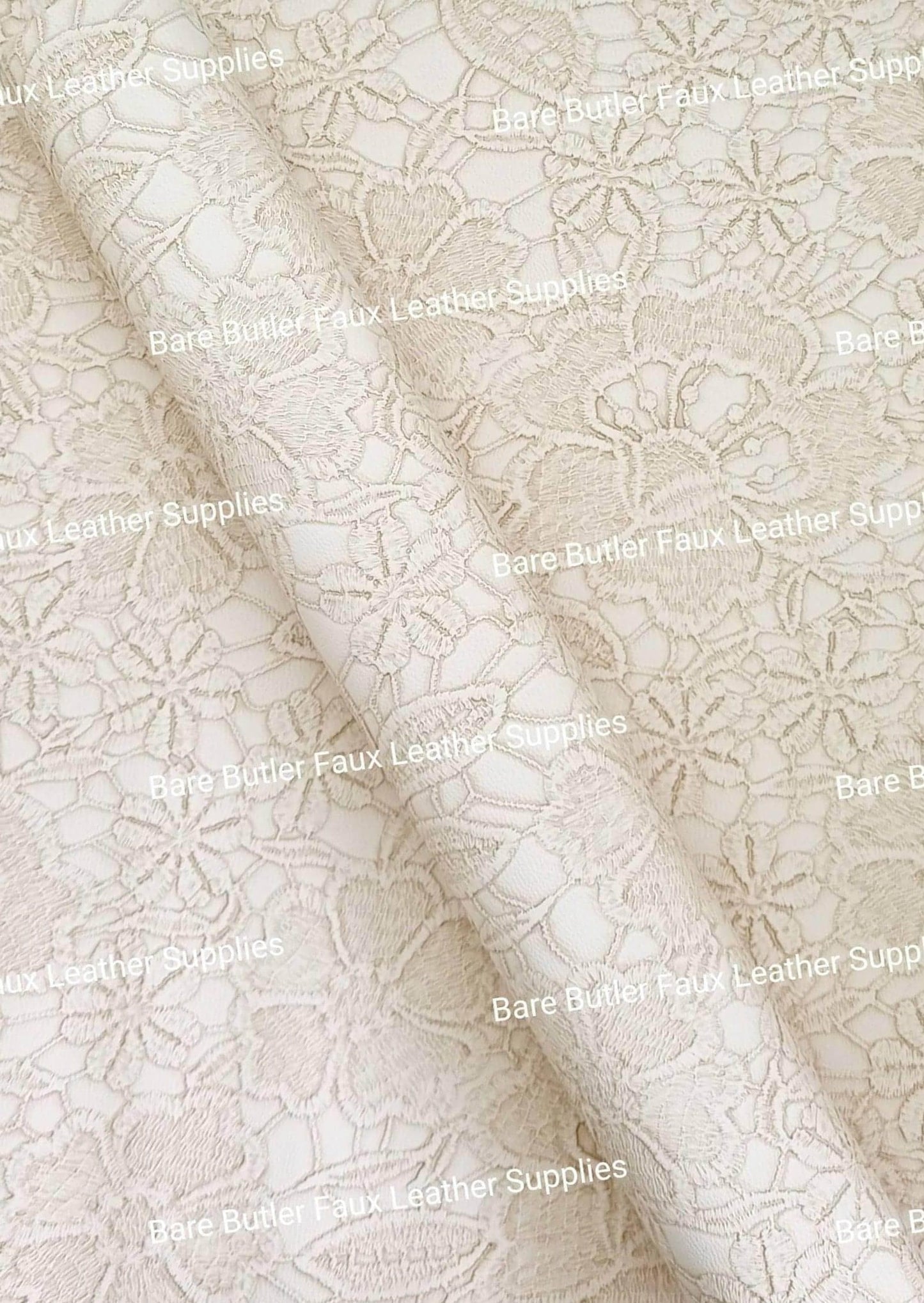 Roll - Embossed Lace Cream - butter, embossed, Faux, Faux Leather, Roll, soft - Bare Butler Faux Leather Supplies 