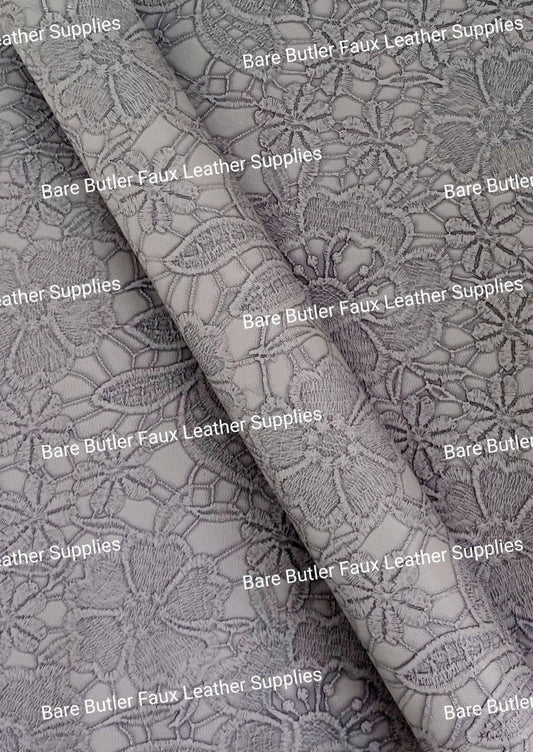 Roll - Embossed Lace Grey - butter, embossed, Faux, Faux Leather, Roll, soft - Bare Butler Faux Leather Supplies 