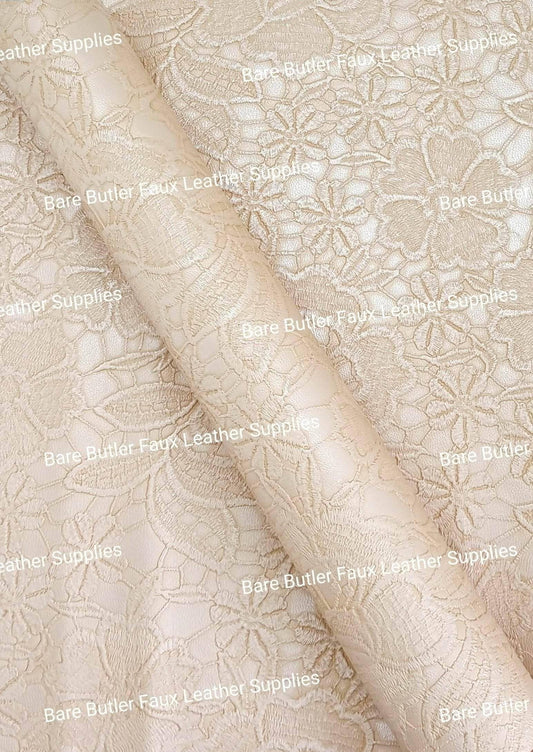 Roll - Embossed Lace Peach - butter, embossed, Faux, Faux Leather, Roll, soft - Bare Butler Faux Leather Supplies 