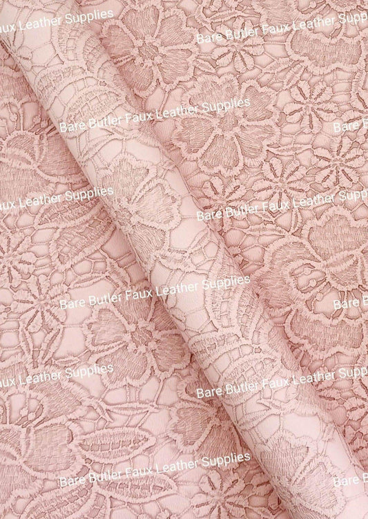 Roll - Embossed Lace Pink - butter, embossed, Faux, Faux Leather, Roll, soft - Bare Butler Faux Leather Supplies 