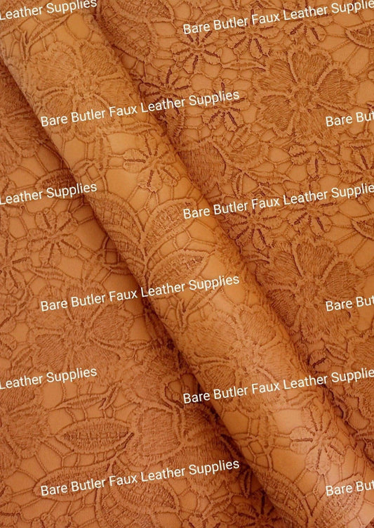 Roll - Embossed Lace Tan - butter, embossed, Faux, Faux Leather, Roll, soft - Bare Butler Faux Leather Supplies 