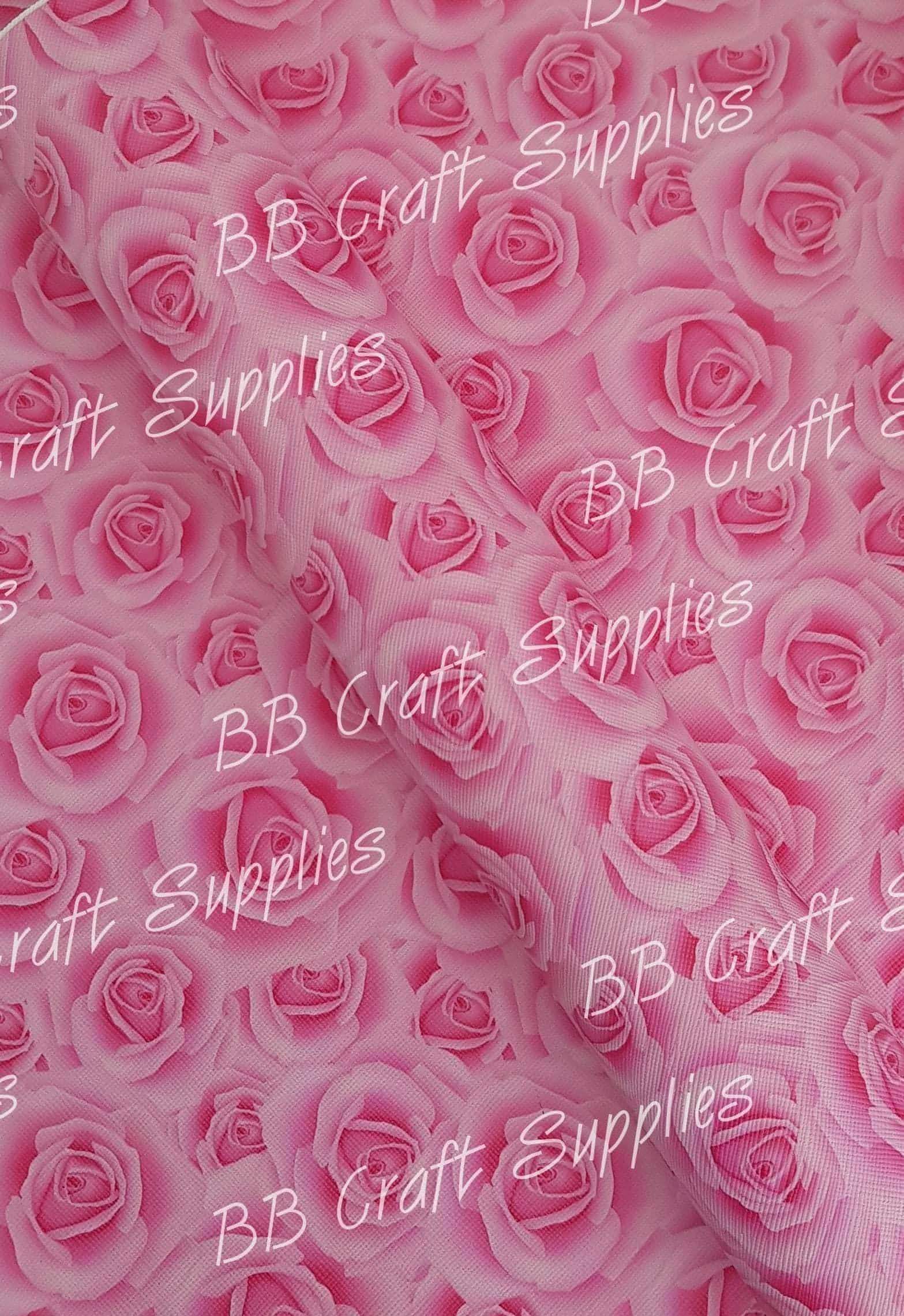 Roses Pink Large Faux Leather - Faux, Faux Leather, Leather, leatherette - Bare Butler Faux Leather Supplies 
