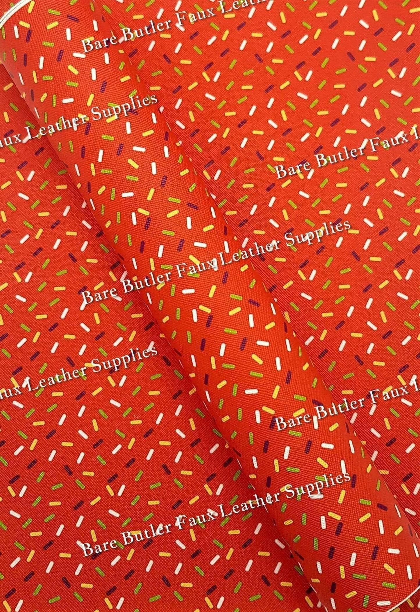 Sprinkles Orange Faux Leather - Faux, Faux Leather, Ice cream, leatherette, orange, Sprinkles, Sweets - Bare Butler Faux Leather Supplies 