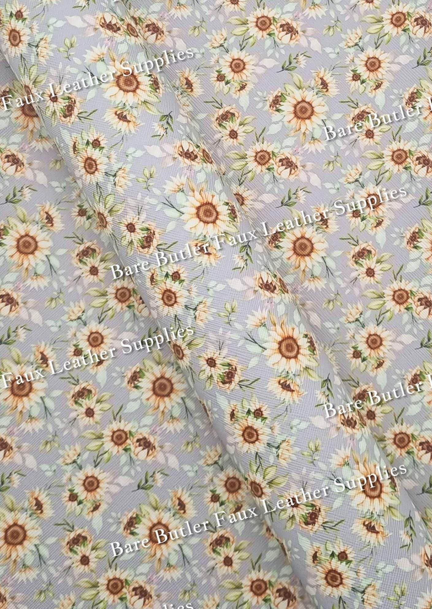 Sunflowers Green (New) Faux Leather - country, Faux, Faux Leather, Flora, floral, Florals, flower, Flowers, Leather, litchi, spring, Sunflower, sunflowers - Bare Butler Faux Leather Supplies 