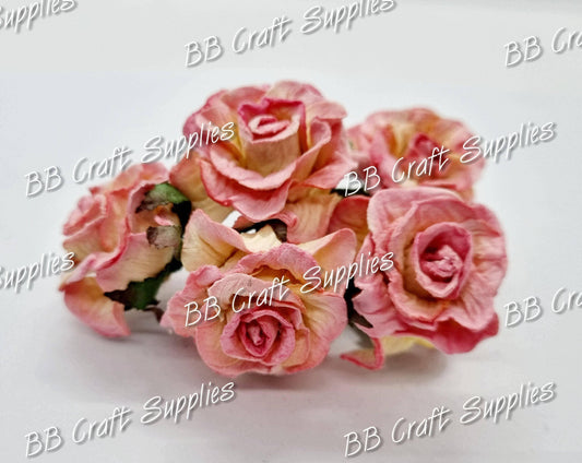 Twist Rose Ivory/Pink 5 pack - Embelishment, Flower, ivory, Mulburry, mullberry, pink, rose, twist - Bare Butler Faux Leather Supplies 