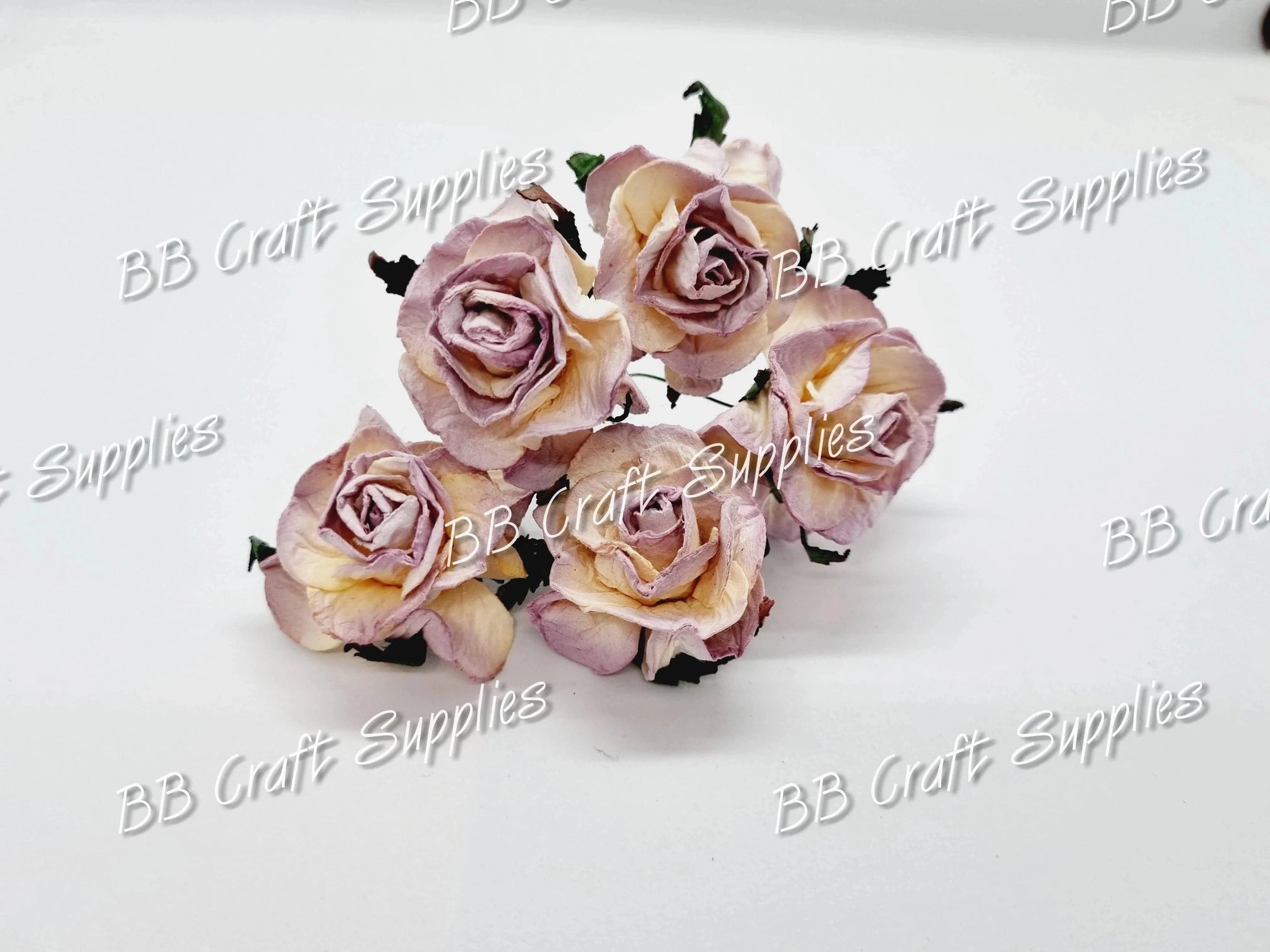 Twist Rose Pale Purple/Ivory tips 5 pack - Burgandy, Embelishment, Flower, Mulburry, mullberry, rose - Bare Butler Faux Leather Supplies 