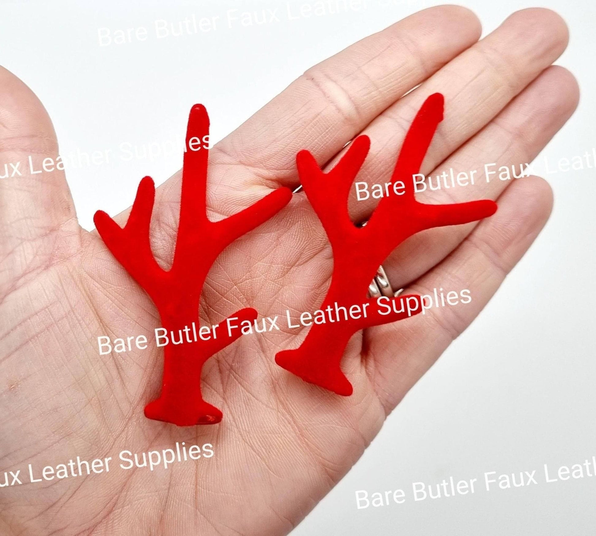 Velvet Feel Antlers Red - Antlers, christmas, Embelishment, velvet - Bare Butler Faux Leather Supplies 