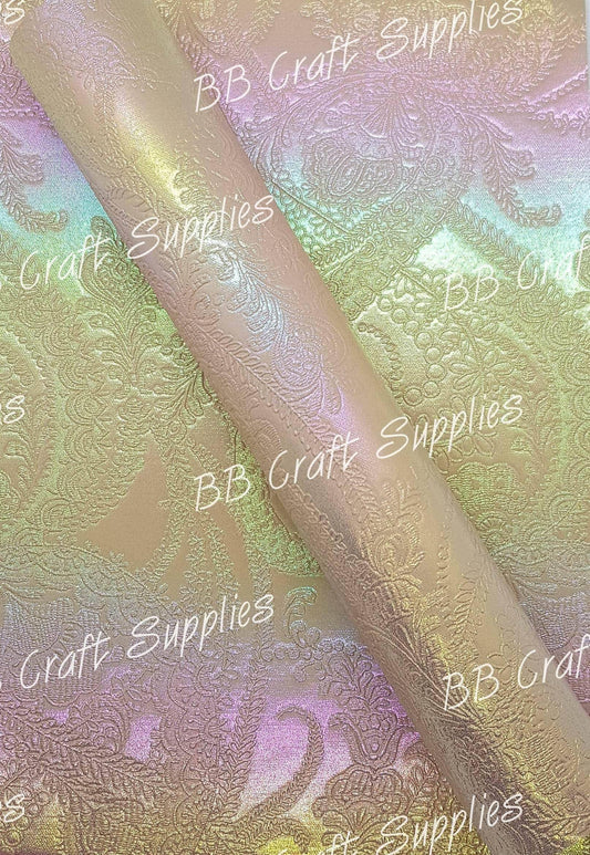 Vintage Embossed Lace Peach Metallic - Embossed, Faux, Faux Leather, Lace, Leather, leatherette, Vintage, Whats new - Bare Butler Faux Leather Supplies 