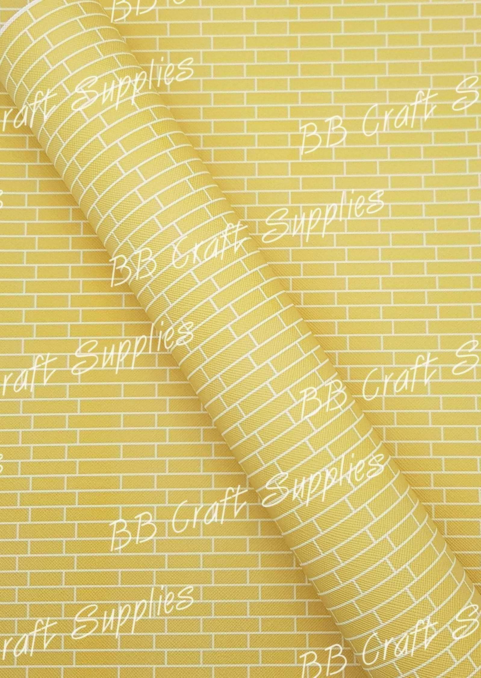 Yellow Bricks Faux Leather - Faux, Faux Leather, Leather, leatherette, oz, pattern, wizard of oz, wizzard of oz, yellow brick road - Bare Butler Faux Leather Supplies 
